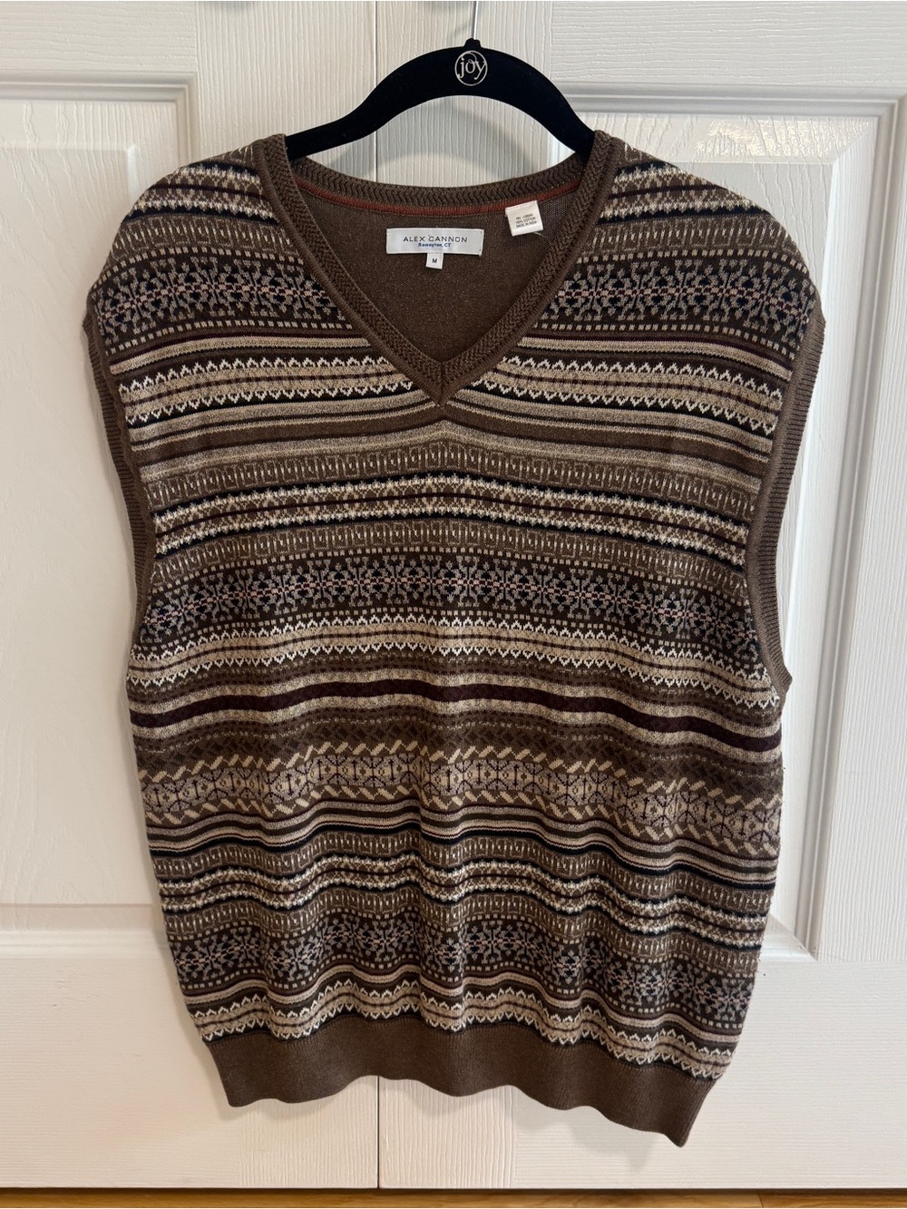 Alex Cannon Men's V-Neck Fair Isle Sweater Vest - Brown